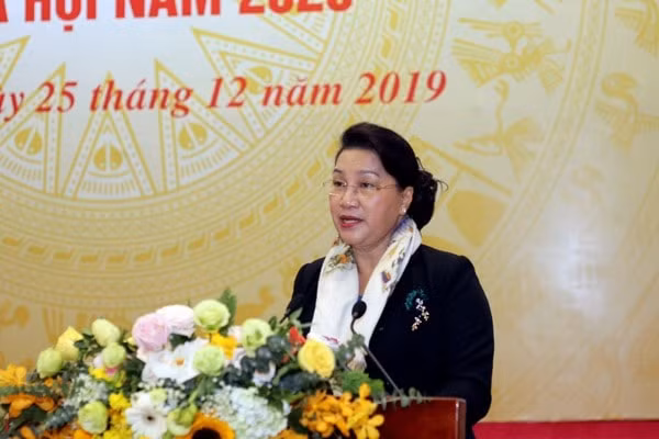 Chủ tịch Quốc hội Nguyễn Thị Kim Ngân phát biểu chỉ đạo tại Hội nghị triển khai nhiệm vụ lao động, người có công và xã hội năm 2020. Ảnh: baodansinh.vn