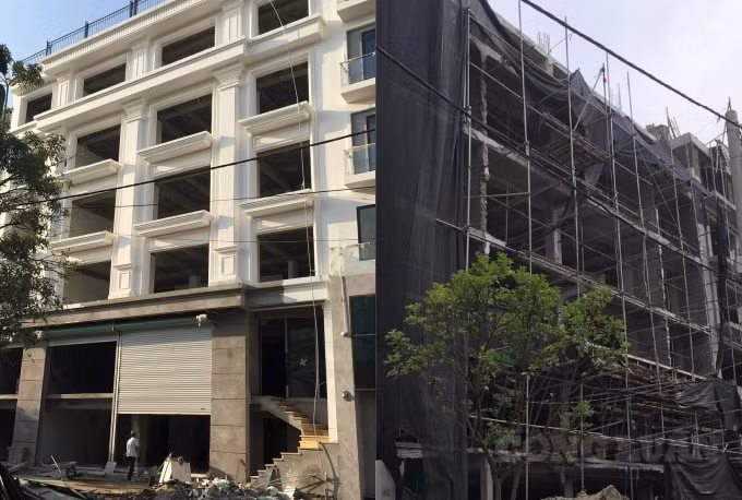 Hình bên phải là dãy công trình đang được xây dựng vào khoảng tháng 9/2019 và đến tháng 12/2019 các công trình vi phạm đã đi vào hoàn thiện (hình bên trái).