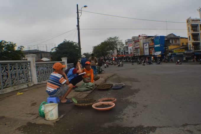 Trẻ em bán ốc mưu sinh trên đường phố Huế