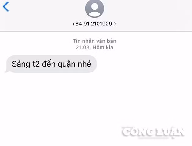 Đây là tin nhắn gửi đến số điện thoại của phóng viên.