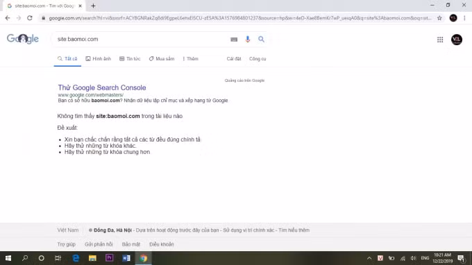 Hiện mọi thông tin về Website Baomoi.com đều không hiển thị trên công cụ tìm kiếm Google. Ảnh chụp màn hình.