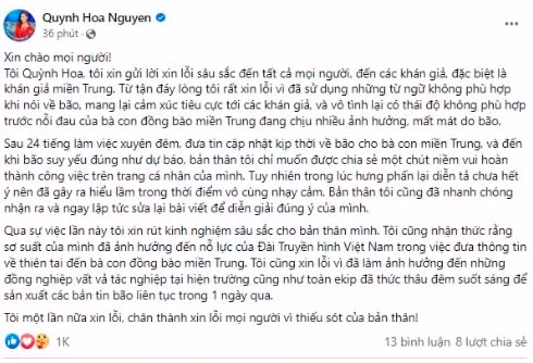 mc quynh hoa xin loi nguoi dan mien trung vi bai dang gay xon xao du luan hinh 3