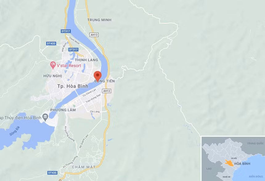 Cầu Hòa Bình 2 ở phường Thịnh Lang (TP. Hòa Bình), đang được thi công. Ảnh: Google Maps.