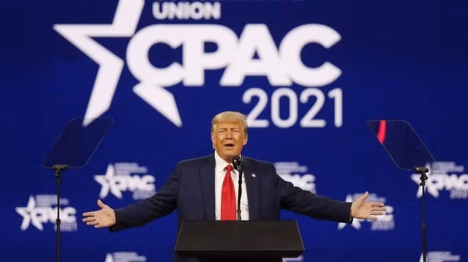 Donald Trump chỉ trích chính quyền Joe Biden tại đại hội CPAC 2021 - Ảnh: Getty