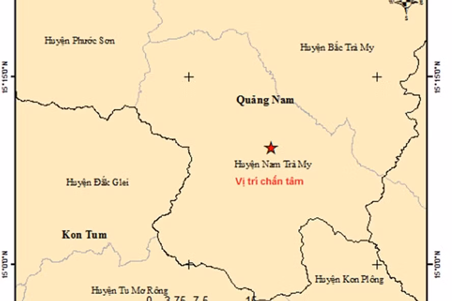 Hình ảnh bản đồ tâm chấn động đất. Ảnh: Viện Vật lý Địa cầu