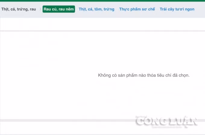 Hệ thống siêu thị online cũng báo hết hàng.
