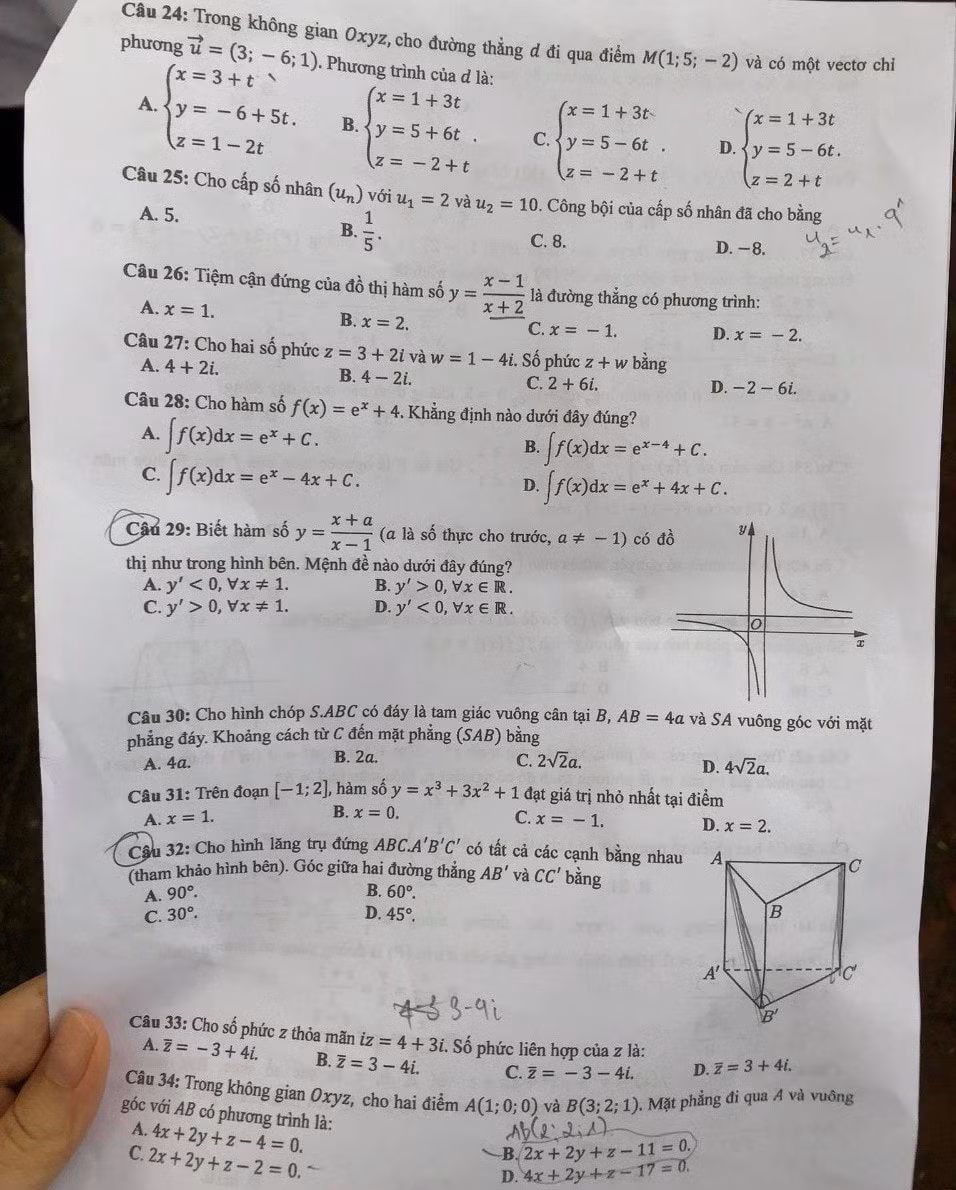 Đề thi môn Toán tốt nghiệp THPT năm 2021, mã đề 120