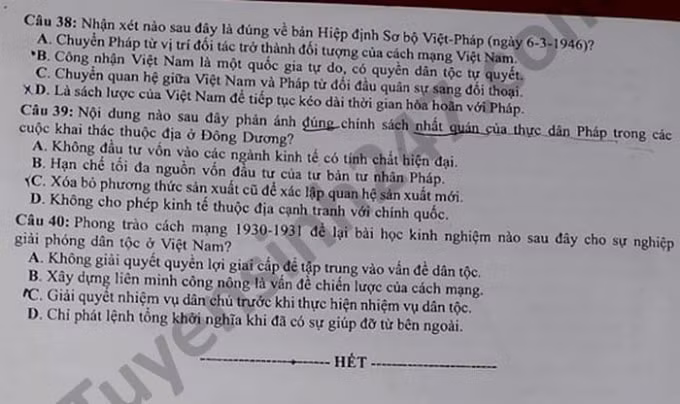 Đề thi môn Lịch sử tốt nghiệp THPT 2021, mã đề 324.