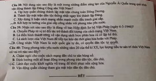 Đề thi môn Lịch sử tốt nghiệp THPT 2021, mã đề 320.