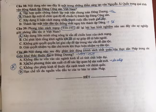 Đề thi môn Lịch sử tốt nghiệp THPT 2021, mã đề 316.