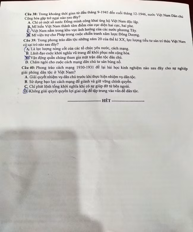 Đề thi môn Lịch sử tốt nghiệp THPT 2021, mã đề 313.