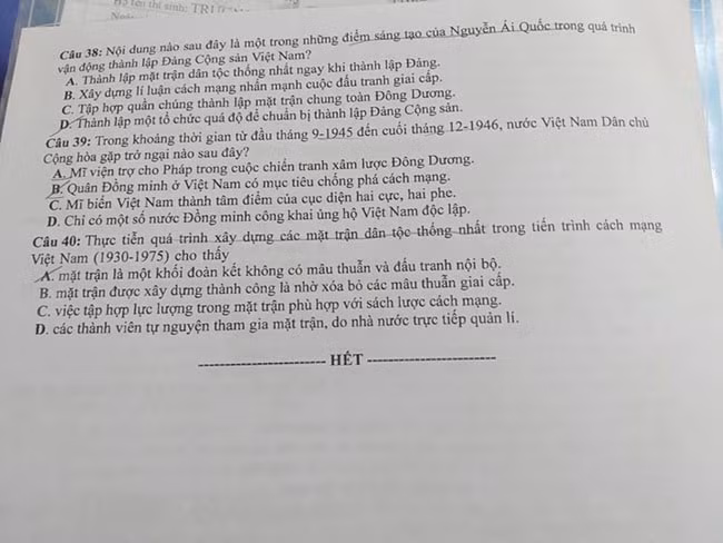 Đề thi môn Lịch sử tốt nghiệp THPT 2021, mã đề 318.