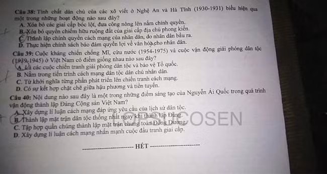 Đề thi môn Lịch sử tốt nghiệp THPT 2021, mã đề 317.