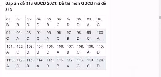 Đáp án đề thi tốt nghiệp THPT 2021 môn GDCD, mã đề 313 (tham khảo) ảnh 2
