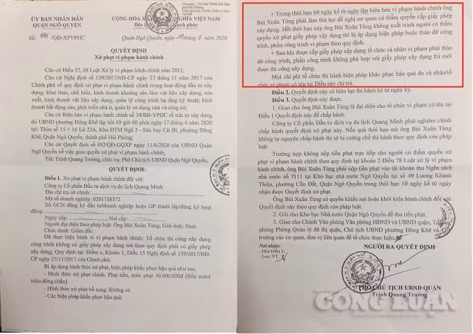 Sau hơn 1 năm từ ngày ông Phạm Quang Trường - hiện là Phó Bí thư Thường trực Quận ủy, Chủ tịch HĐND quận Ngô Quyền ra Quyết định xử phạt, đến nay, doanh nghiệp vẫn chưa xin được Giấy phép xây dựng nhưng việc xử lý thì vẫn 