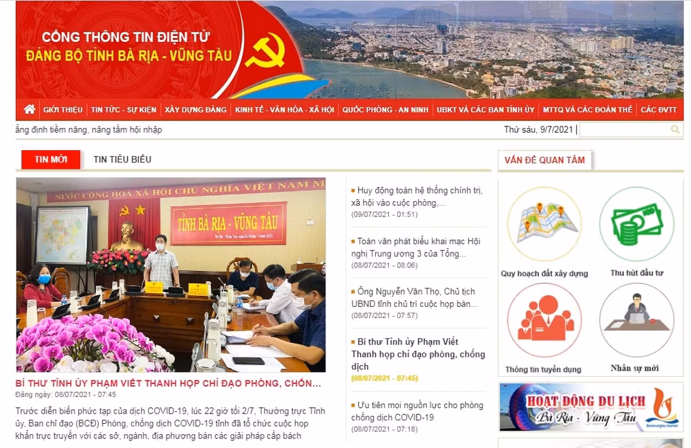 Giao diện Cổng thông tin điện tử Đảng bộ tỉnh Bà Rịa-Vũng Tàu.