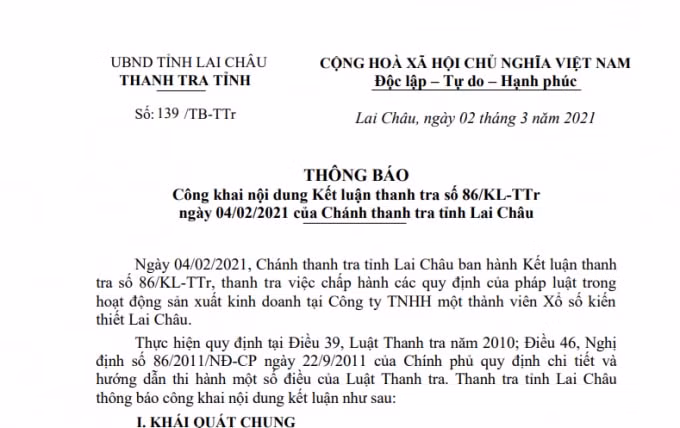 Thông báo số 139/TB-TTr ngày 02/3/2021