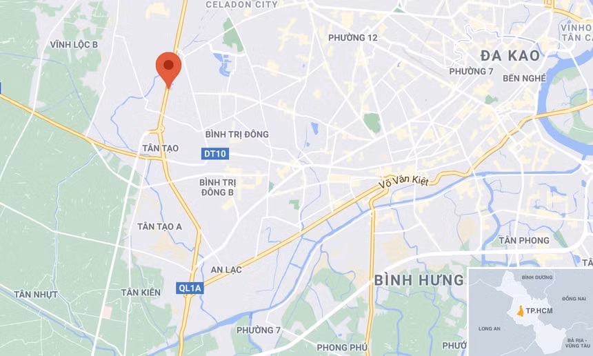 Vụ tai nạn xảy ra trên quốc lộ 1, đoạn qua quận Bình Tân. Ảnh: Google Maps