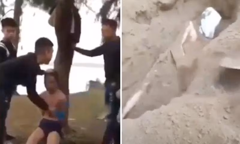 Công an tạm giữ 11 người liên quan clip tra tấn, 'chôn sống' nam thanh niên. Ảnh: tienphong.vn
