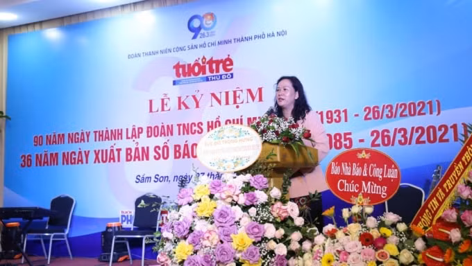 Đồng chí Nguyễn Thị Mai Hương - Phó Giám đốc Sở Thông tin Truyền thông TP Hà Nội phát biểu tại buổi lễ