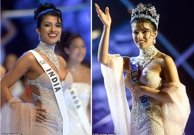 Priyanka Chopra đã lấy tay đỡ để tránh lộ ngực trong phút đăng quang.