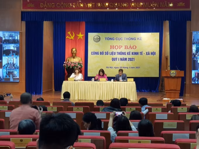 Toàn cảnh buổi Họp báo Công bố số liệu thống kê Kinh tế - Xã hội quý I/2021.