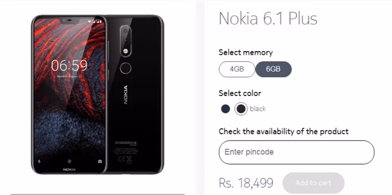 Nokia 6.1 Plus phiên bản RAM 6 GB được bán ra tại Ấn Độ.
