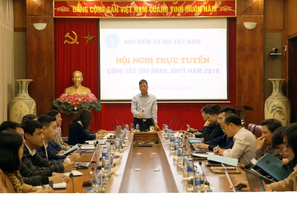 Quang cảnh Hội nghị trực tuyến về công tác thu bảo hiểm xã hội, bảo hiểm y tế năm 2019. Ảnh: baohiemxahoi.gov.vn