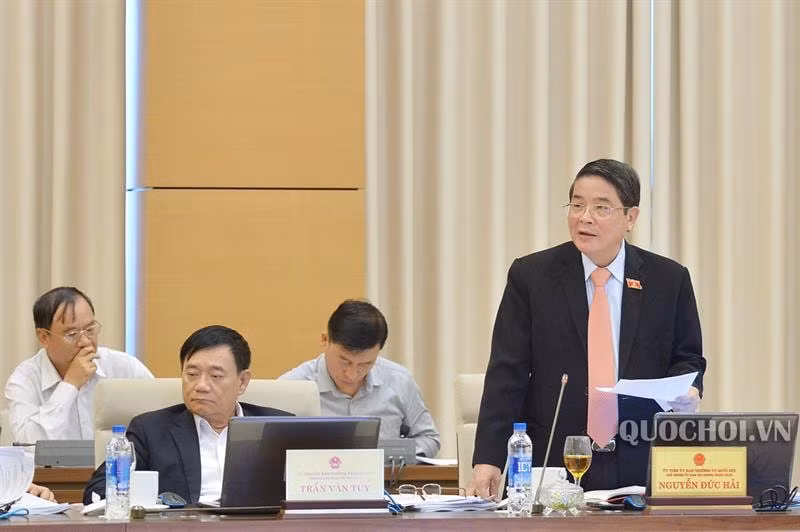 Chủ nhiệm Ủy ban Tài chính - Ngân sách của Quốc hội Nguyễn Đức Hải trình bày báo cáo thẩm tra. Ảnh quochoi.vn