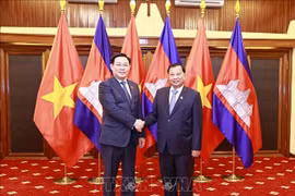 Chủ tịch Quốc hội Vương Đình Huệ hội kiến Chủ tịch Thượng viện Campuchia Samdech Say Chhum