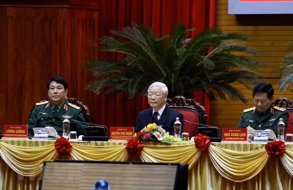Tổng Bí thư, Chủ tịch nước Nguyễn Phú Trọng, Bí thư Quân ủy Trung ương chủ trì hội nghị. Ảnh: TTXVN