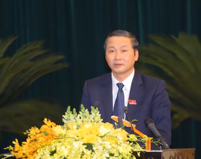 Tân Chủ tịch UBND tỉnh Thanh Hóa Đỗ Minh Tuấn phát biểu nhận nhiệm vụ. Ảnh: MH