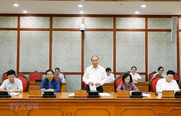 Ủy viên Bộ Chính trị, Thủ tướng Chính phủ Nguyễn Xuân Phúc phát biểu tại cuộc làm việc với Ban Thường vụ Tỉnh uỷ Sơn La. Ảnh: TTXVN