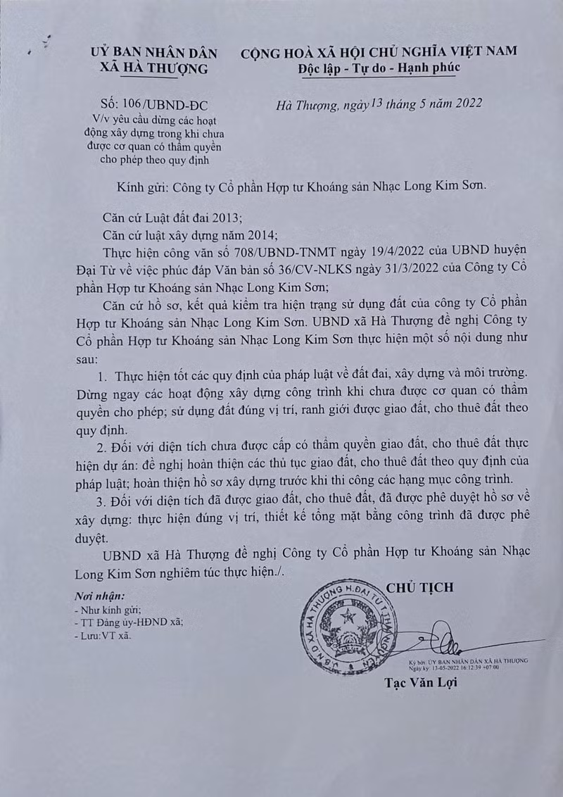 thai nguyen cong ty nhac long kim son bi xu phat phat 80 trieu dong do xay dung trai phep hinh 1