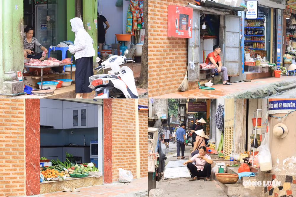 Người dân tận dụng khu vực bậc thềm và không gian tầng 1 để bày bán, duy trì hoạt động kinh doanh.