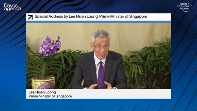 Thủ tướng Singapore Lý Hiển Long phát biểu tại các cuộc họp trực tuyến trong Chương trình nghị sự Davos vào ngày 29 tháng 1. Ảnh: Nikkei