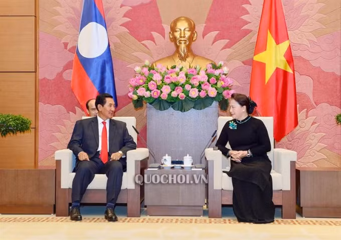Chủ tịch Quốc hội Nguyễn Thị Kim Ngân tiếp Phó Chủ tịch Quốc hội nước Cộng hòa Dân chủ Nhân dân Lào Bounpone Bouttanavong. Ảnh: quochoi.vn