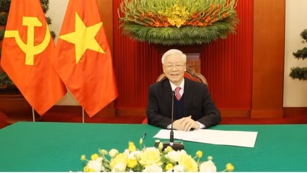 Tổng Bí thư Nguyễn Phú Trọng điện đàm Tổng thống Nga Putin. Ảnh: TTXVN
