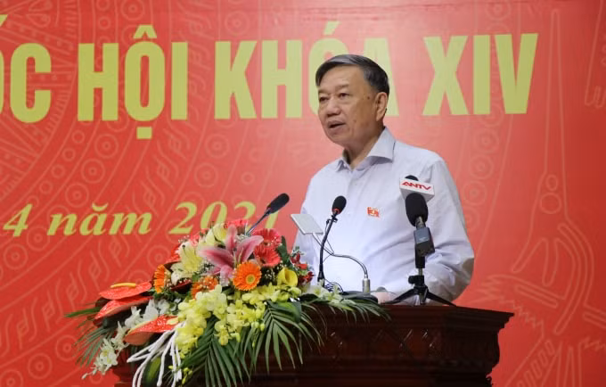 Đại tướng Tô Lâm, Ủy viên Bộ Chính trị, Bộ trưởng Bộ Công an phát biểu tại Hội nghị.