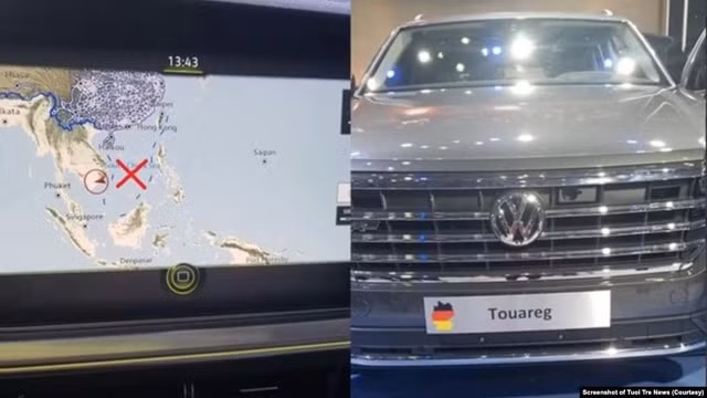 Trước đó, mẫu xe con Volkswagen nhập vào Việt Nam để trưng bày cũng bị cài cắm bản đồ đường lưỡi bò. Ảnh: PV