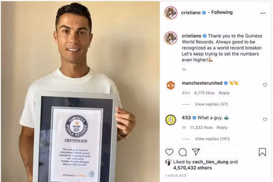 Ronaldo nhận kỷ lục Guinness nhờ ghi 111 bàn thắng cho tuyển Bồ Đào Nha