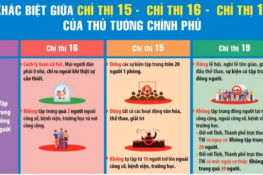 Khác biệt giữa Chỉ thị 15,16 và 19 của Thủ tướng Chính phủ