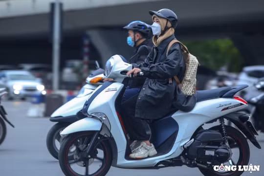 Ảnh hưởng không khí lạnh, người dân Hà Nội co ro trong gió rét