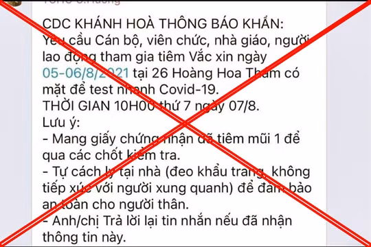CDC Khánh Hòa bác tin yêu cầu người đã tiêm vắc xin đi test nhanh Covid-19