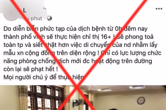 Thông tin “TP Vinh áp dụng chỉ thị 16+ từ sáng 20/8” là tin giả