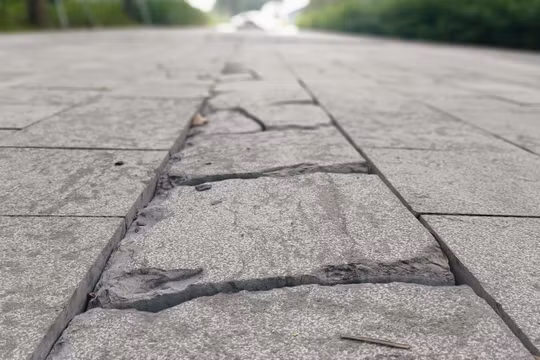 Hà Nội: Nhiều đoạn lát đá vỉa hè trên đường Phạm Văn Đồng bị nứt vỡ, hư hỏng