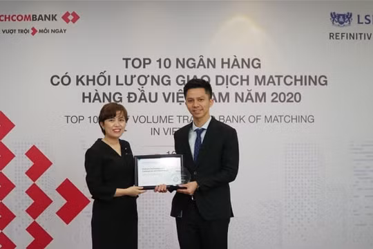 Techcombank được vinh danh Top 4 Ngân hàng giao dịch Matching lớn nhất thị trường ngoại hối Việt Nam 2020