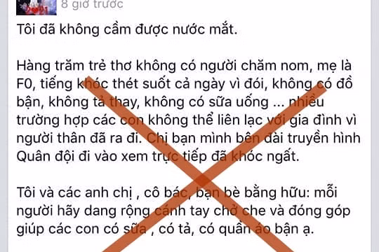 “Thông tin hàng trăm trẻ thơ không có người chăm nom, mẹ là F0, không tã, không có sữa…” là sai sự thật