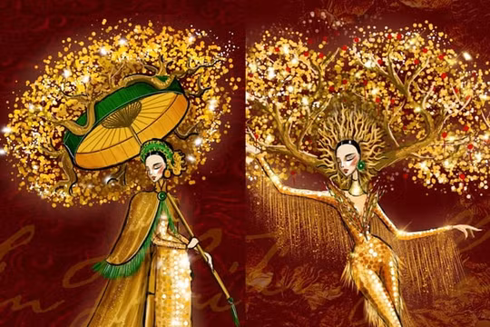 Hé lộ thiết kế quốc phục ‘Lá ngọc cành vàng’ cho Á hậu Ngọc Thảo