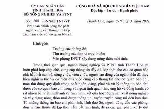 Ngành nông nghiệp Thanh Hóa chấn chỉnh công tác phát ngôn, cung cấp thông tin cho báo chí